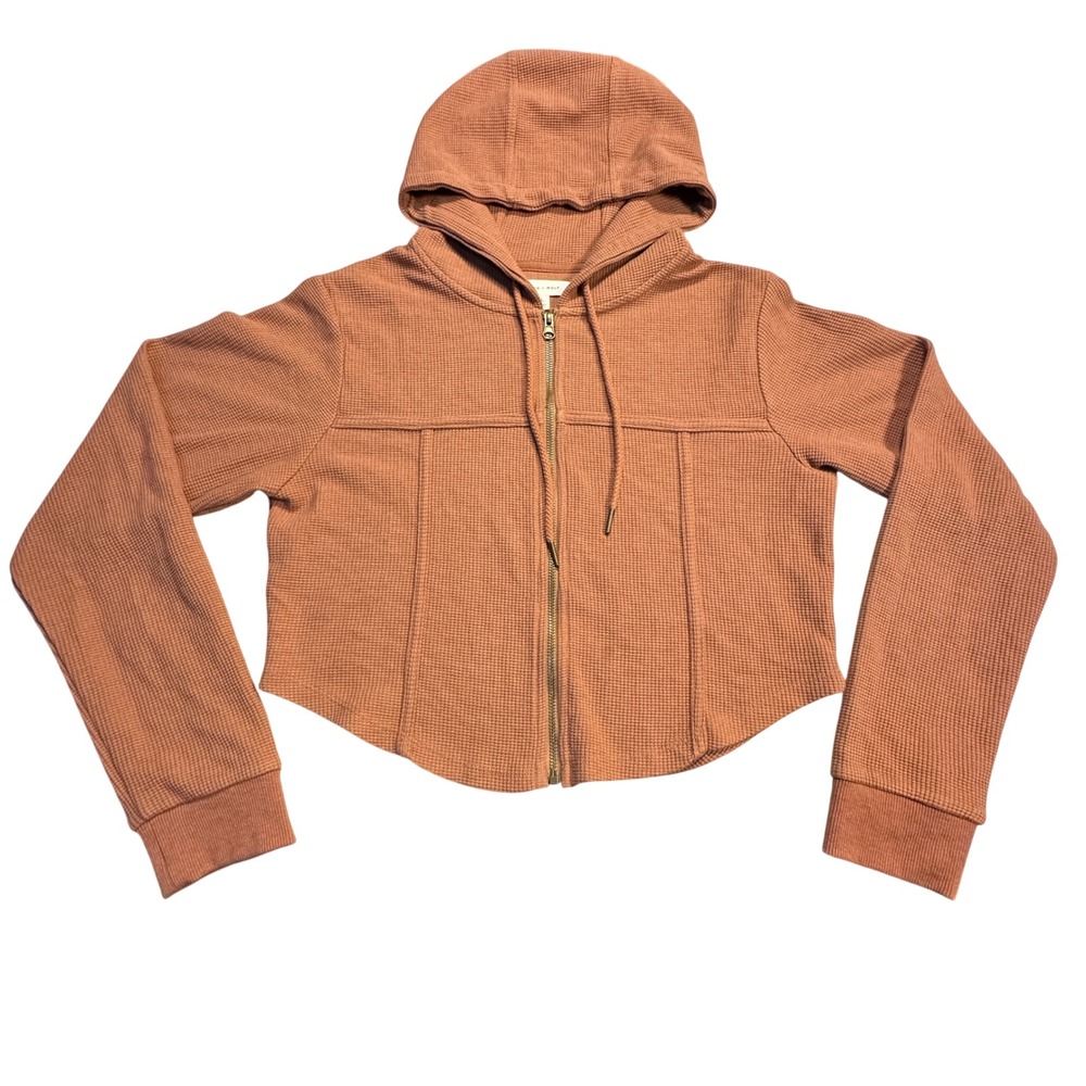 Cleo + Wolf Womens Corset Cropped Hoodie Terracotta Waffle Thermal Western Large